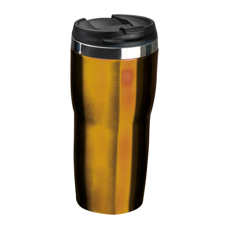Zadar 500ml stainless steel thermo mug in gold with a black screw-on lid