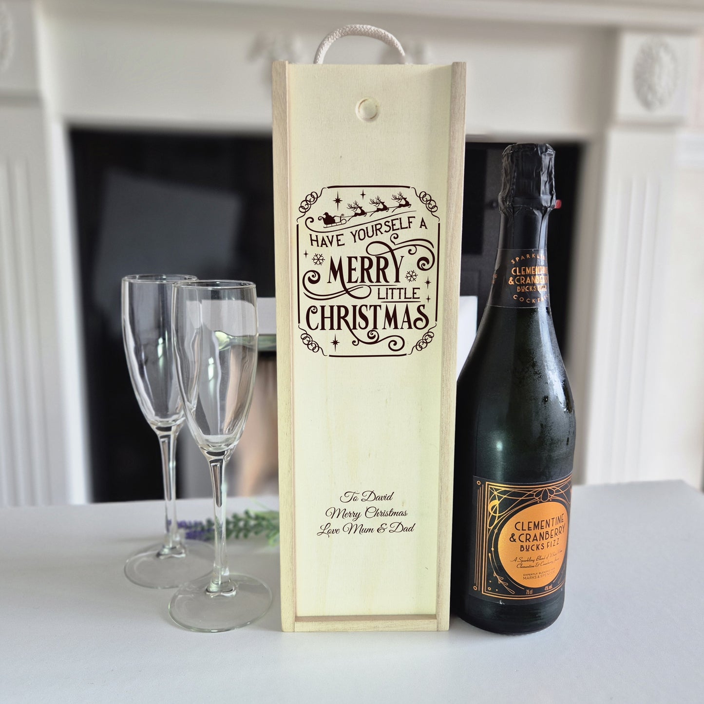 Personalised Christmas Champagne Box – Have Yourself A Merry Little Christmas Engraved Wooden wine Box