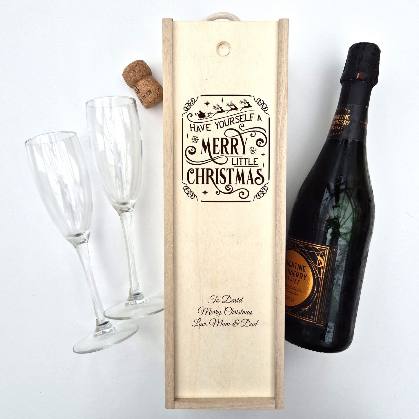 Personalised Christmas Champagne Box – Have Yourself A Merry Little Christmas Engraved Wooden wine Box