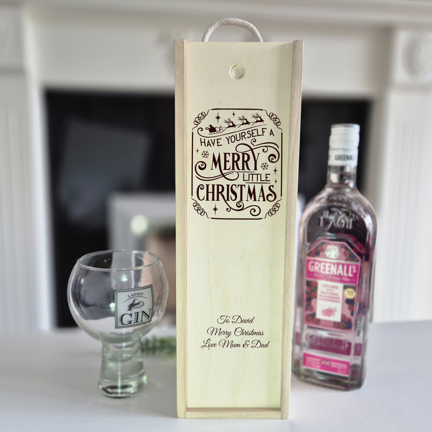 Personalised Christmas Champagne Box – Have Yourself A Merry Little Christmas Engraved Wooden wine Box