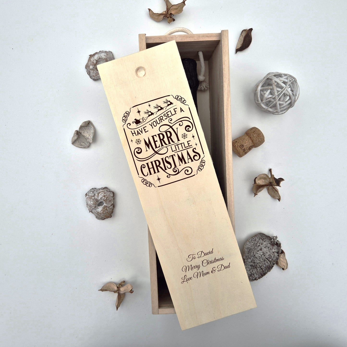 Personalised Christmas Champagne Box – Have Yourself A Merry Little Christmas Engraved Wooden wine Box