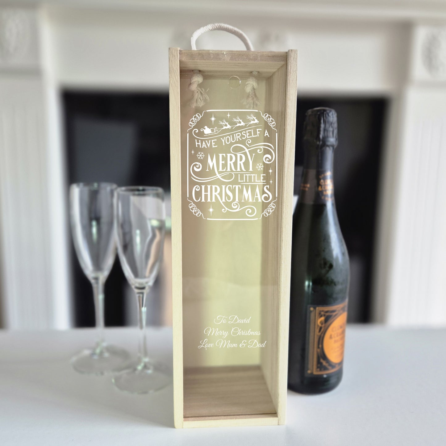 Personalised Christmas Champagne Box – Have Yourself A Merry Little Christmas Engraved Wooden wine Box
