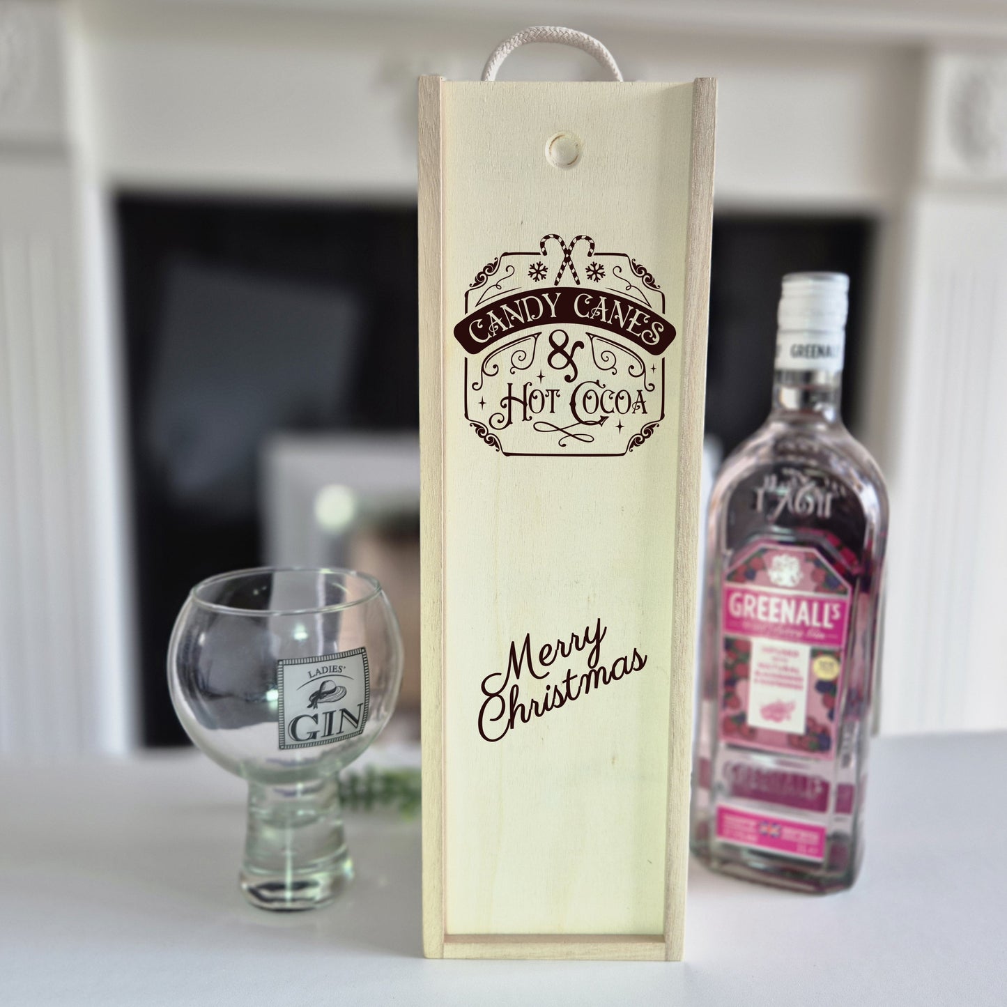 Personalised Christmas Champagne Box – Candy Canes & Hot Cocoa Engraved Wooden wine Box Engraved Wooden Wine Gift Box