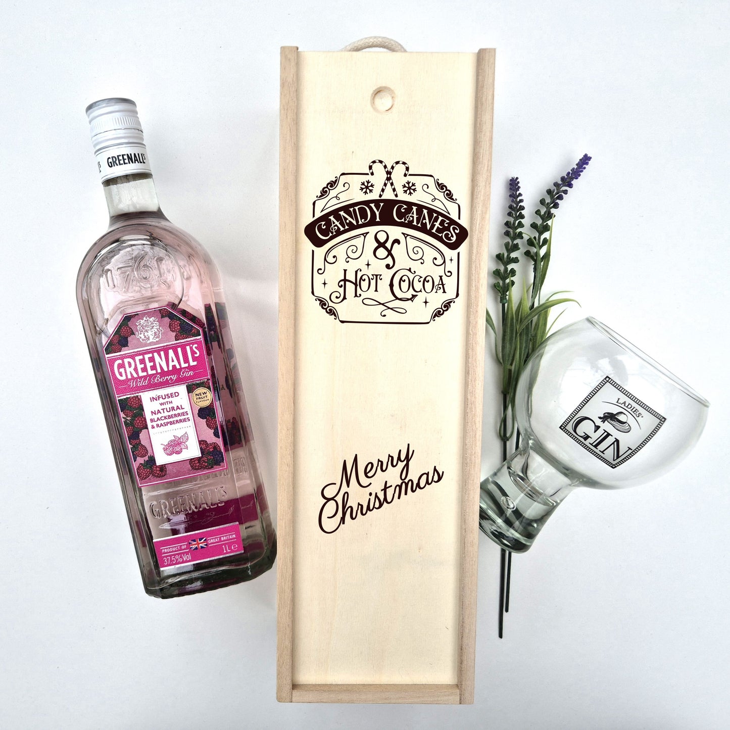 Personalised Christmas Champagne Box – Candy Canes & Hot Cocoa Engraved Wooden wine Box Engraved Wooden Wine Gift Box