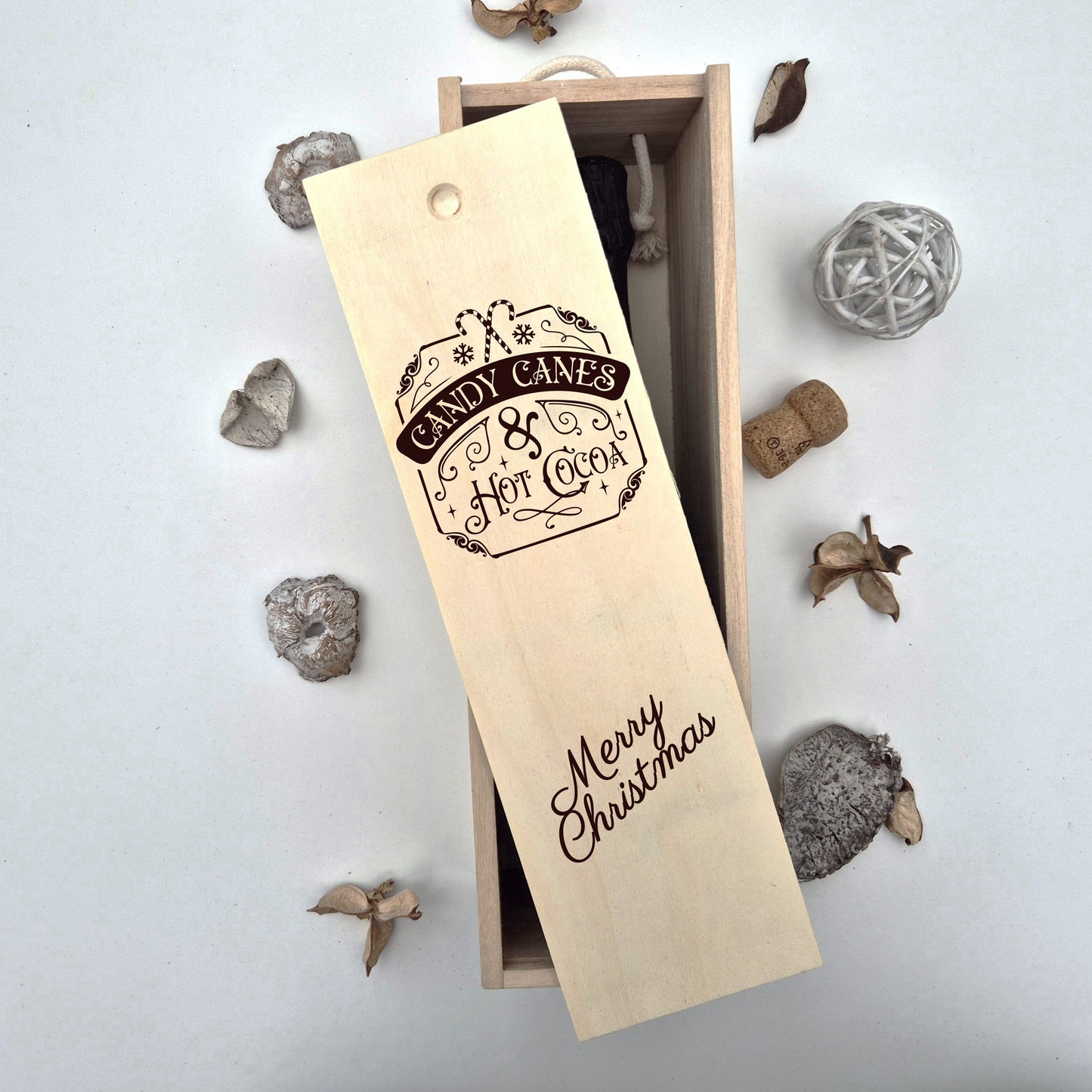 Personalised Christmas Champagne Box – Candy Canes & Hot Cocoa Engraved Wooden wine Box Engraved Wooden Wine Gift Box