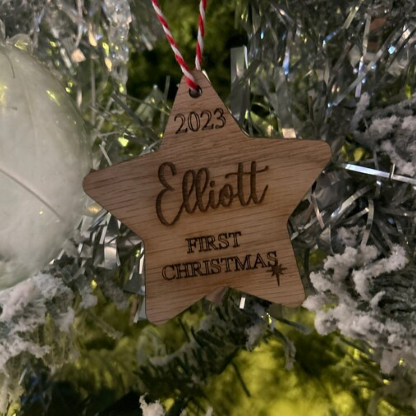 Custom Engraved Baby's First Christmas Star Tree Bauble