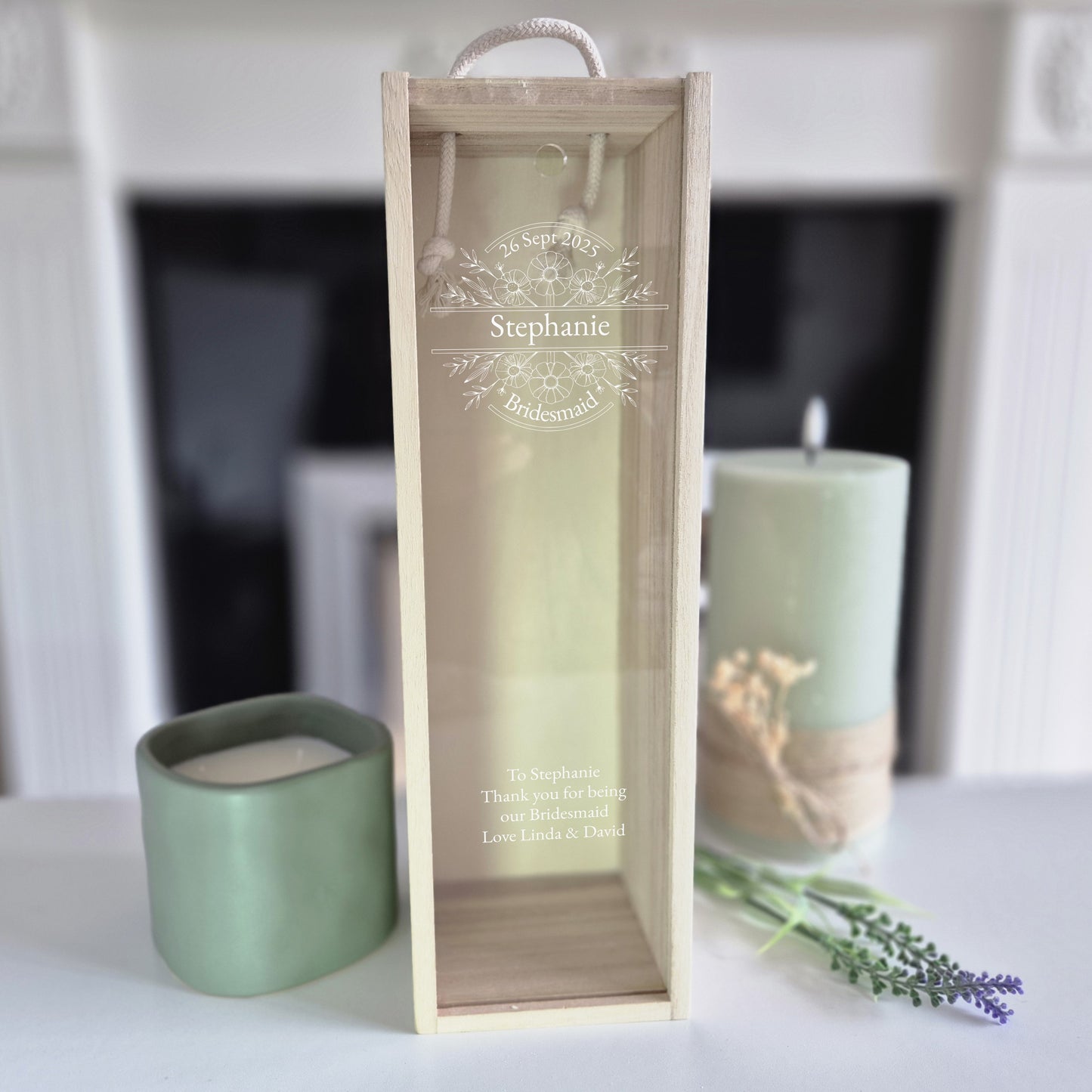 Personalised Champagne Bottle Box with message to the Bridesmaid