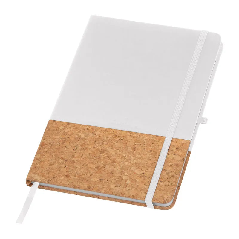 White Nantes A5 notebook with cork lower cover and elastic closure
