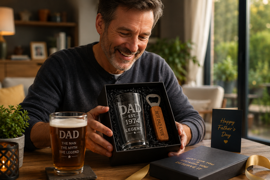Image of man with personalised gifts.