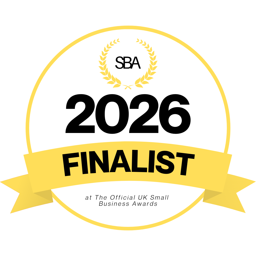 2026 SBA Finalist badge for the Official UK Small Business Awards on a white background