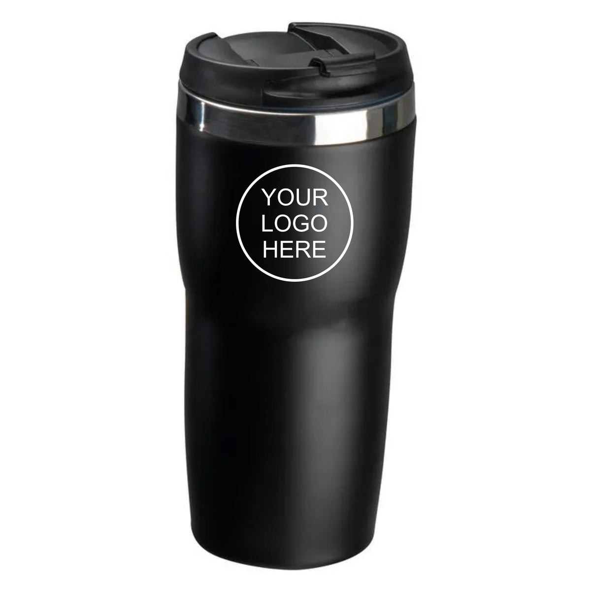 Zadar 500ml stainless steel thermo mug in black with a black screw-on lid
