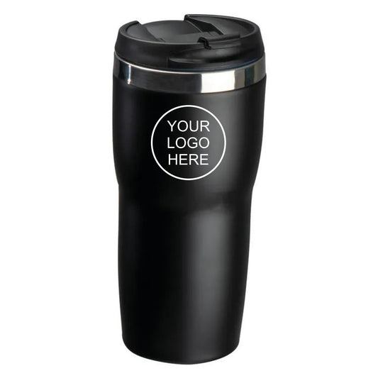 Zadar 500ml stainless steel thermo mug in black with a black screw-on lid