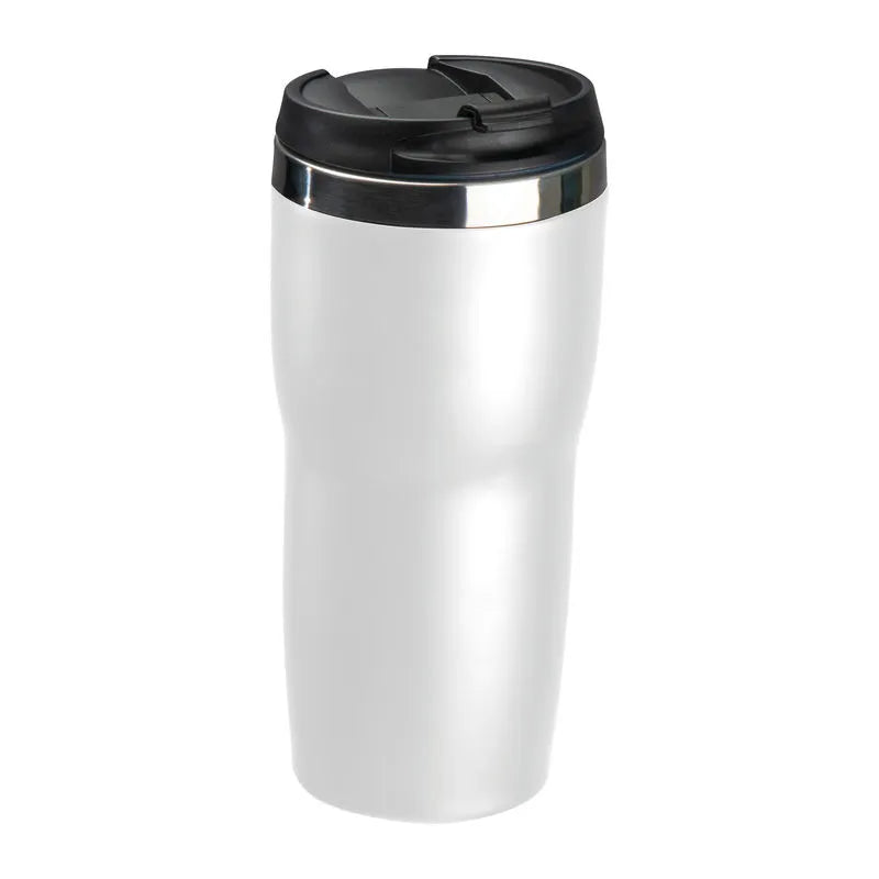 Zadar 500ml stainless steel thermo mug in white with a black screw-on lid