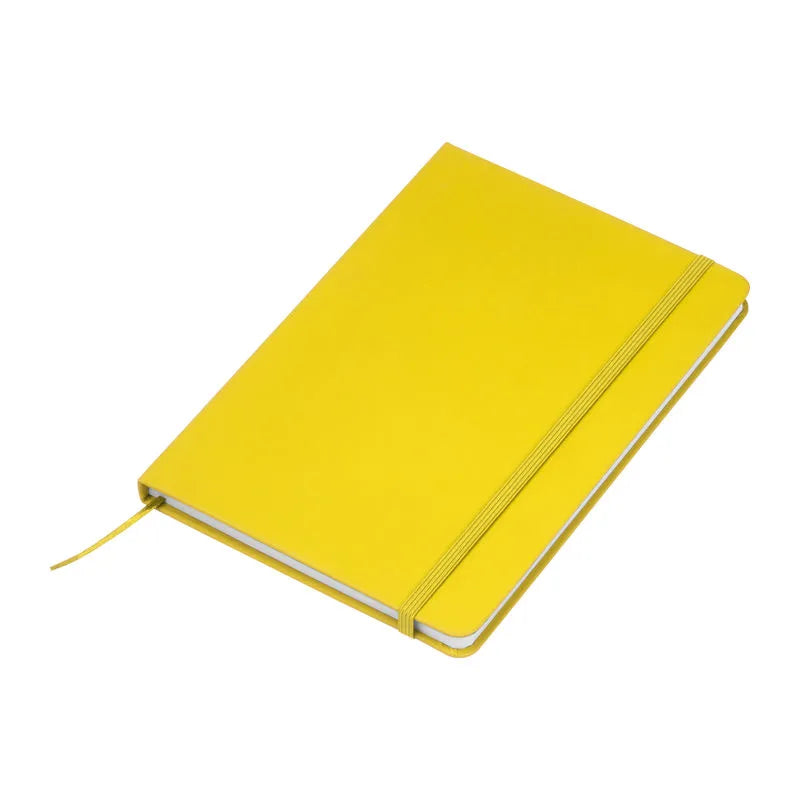 Yellow recycled PU A5 notebook with matching elastic closure and ribbon bookmark