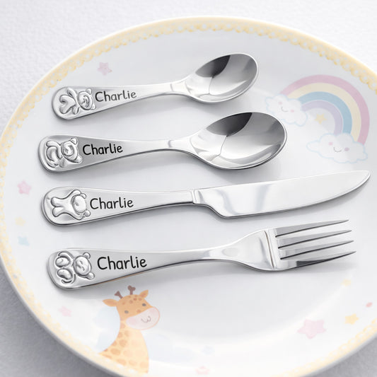 Personalised Childrens Cutlery Set | Bertie Bear 4 Piece Set