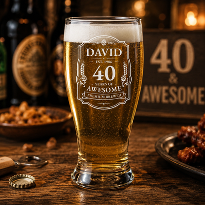 Personalised Pint Glass | Custom Engraved Beer Glass | Birthday Gift for Men