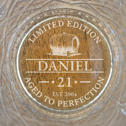 Personalised Whiskey Glass Birthday Gift Set: Whisky Barrel