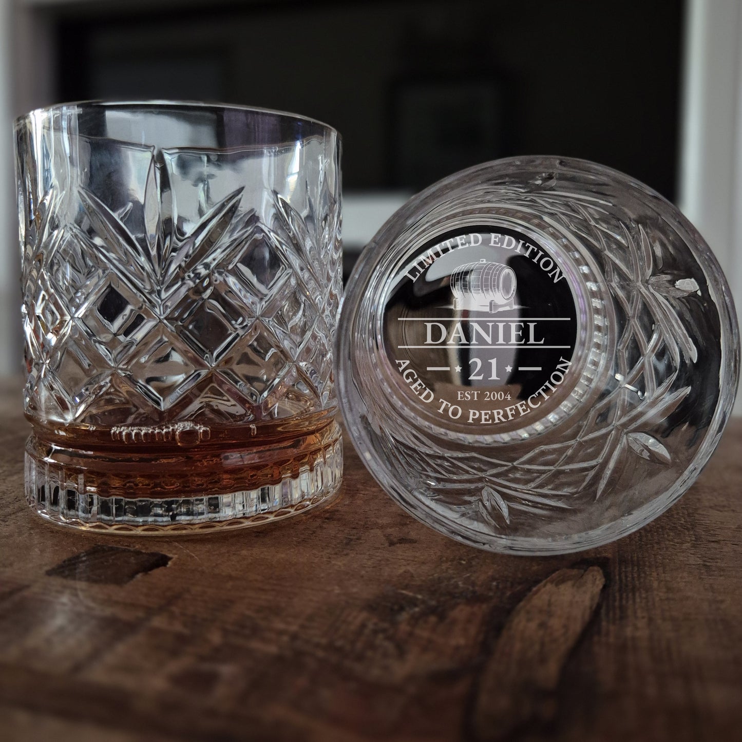 Personalised Whiskey Glass Birthday Gift Set: Whisky Barrel