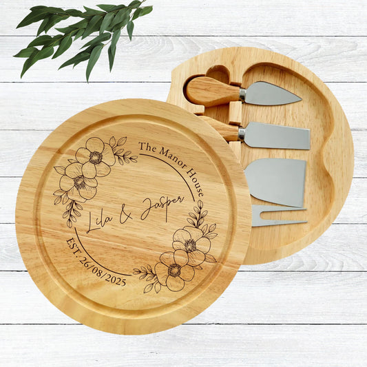 Personalised Cheese Board Gift Set – Custom Engraved Wood Cheese board gift set