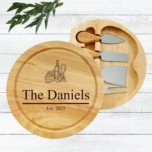 Personalised Cheese Board Gift Set – Engraved Name Wood Cheese board gift set
