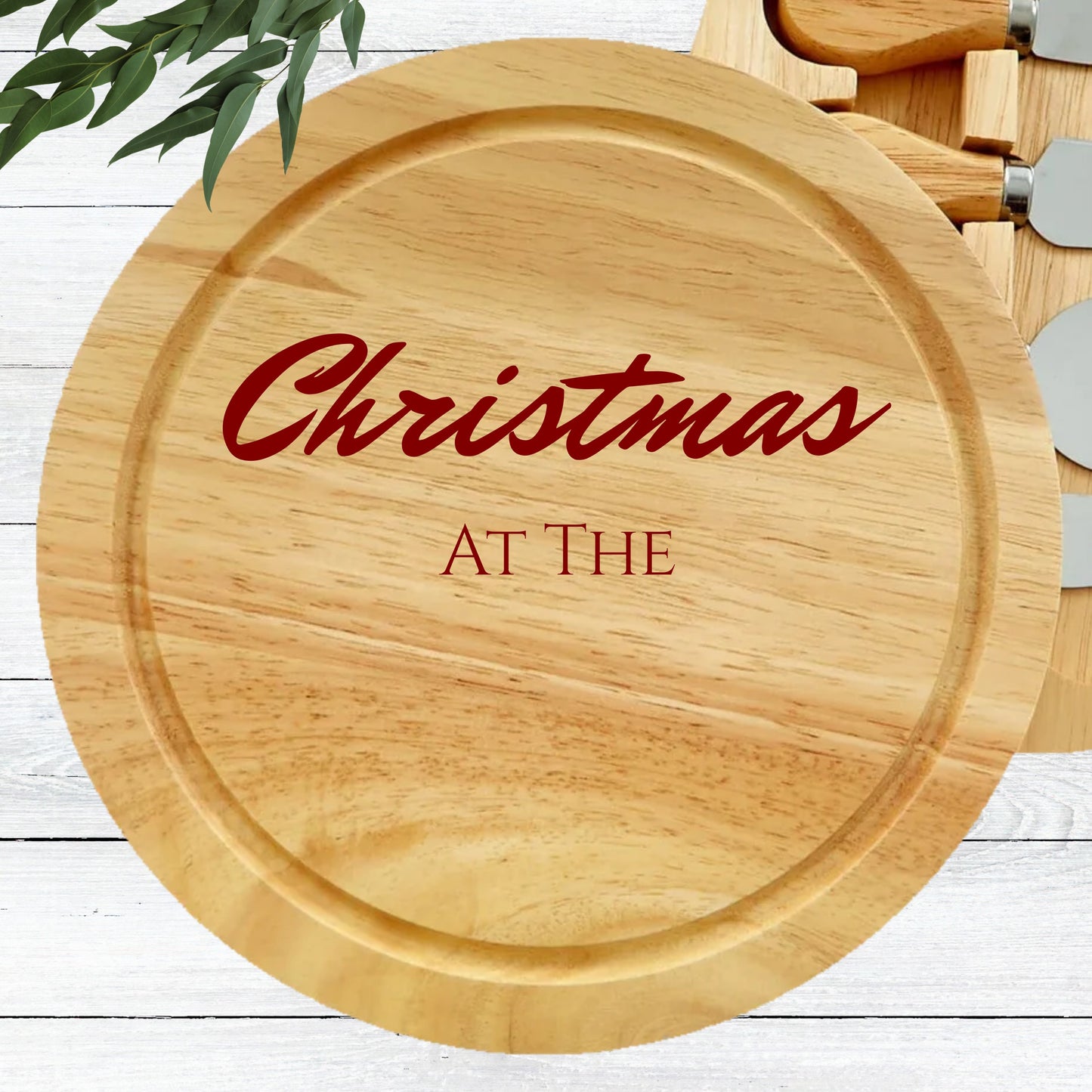Personalised Christmas Cheese Board Set – Engraved “Christmas at the [Name’s]”