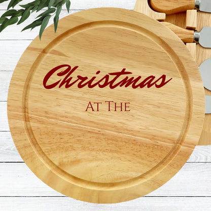 Personalised Christmas Cheese Board Set – Engraved “Christmas at the [Name’s]”