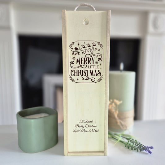 Personalised Christmas Champagne Box – Have Yourself A Merry Little Christmas Engraved Wooden wine Box