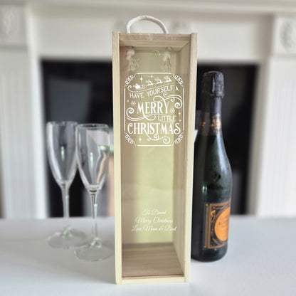 Personalised Christmas Champagne Box – Have Yourself A Merry Little Christmas Engraved Wooden wine Box