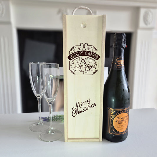 Personalised Christmas Champagne Box – Candy Canes & Hot Cocoa Engraved Wooden wine Box Engraved Wooden Wine Gift Box