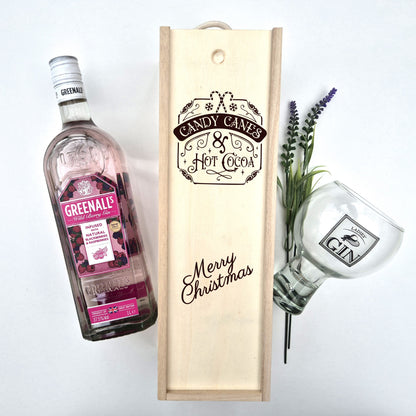 Personalised Christmas Champagne Box – Candy Canes & Hot Cocoa Engraved Wooden wine Box Engraved Wooden Wine Gift Box