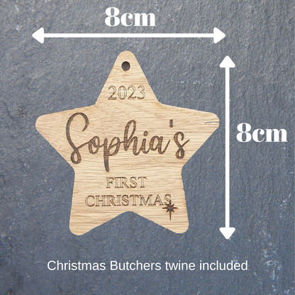 Custom Engraved Baby's First Christmas Star Tree Bauble