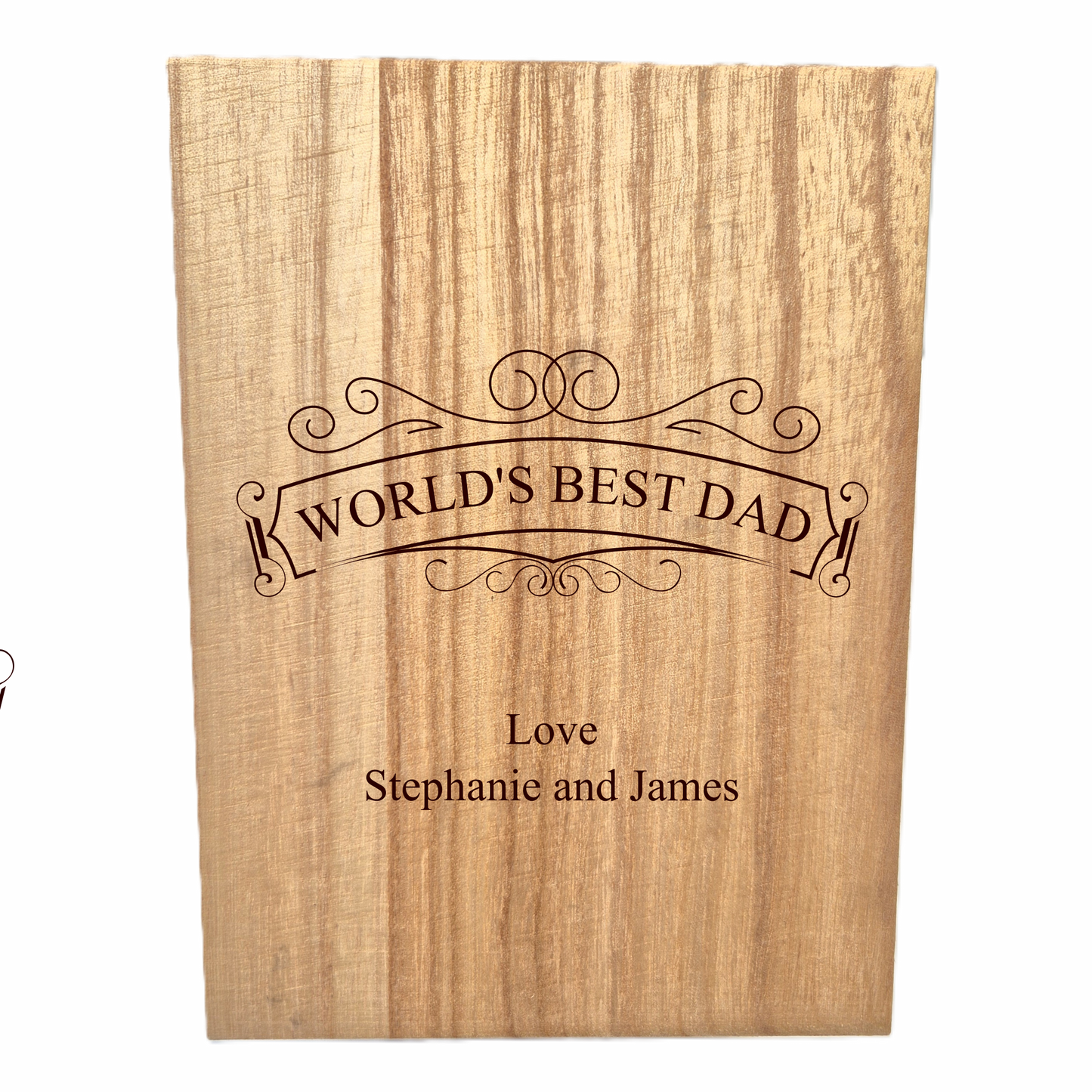 Wooden whisky set with 'World's Best Dad' engraving on a white background