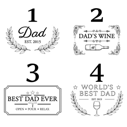 Set of four black and white father's day-themed designs on a white background