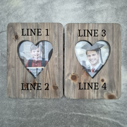 Rustic Wooden Double Picture Frame – Custom Picture Frame with Heart Photo Windows & Engraved Personalisation