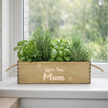 Brown mother's day planter with love you mum engraved to the front.