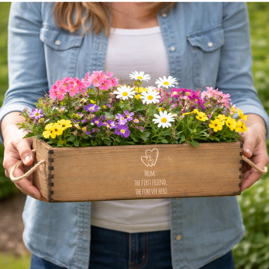Personalised Wooden Planter Box for Mum | Engraved Mother’s Day Gift
