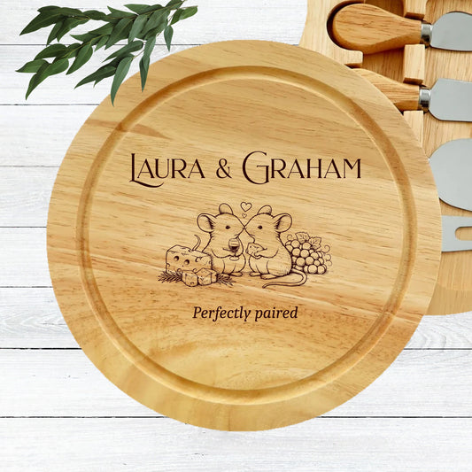 Personalised Valentine’s Day Couples Cheeseboard Gift Set – Engraved Charcuterie Board
