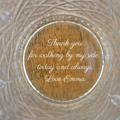custom whisky glasses with message engraved in the base from the bride to her father