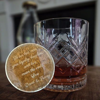 personalised whisky glass with engraved writting to the base