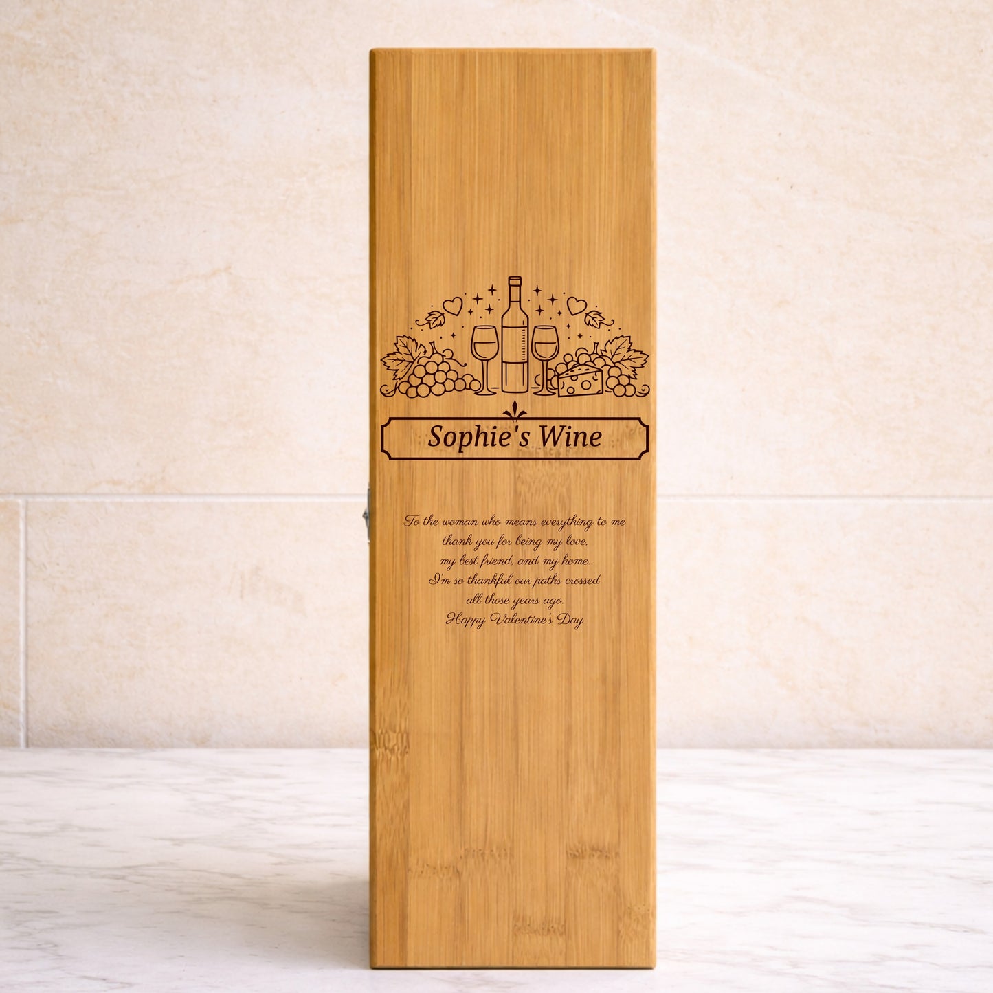 Valentines Bamboo Wine Box and Wine Opener Set