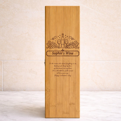 Valentines Bamboo Wine Box and Wine Opener Set