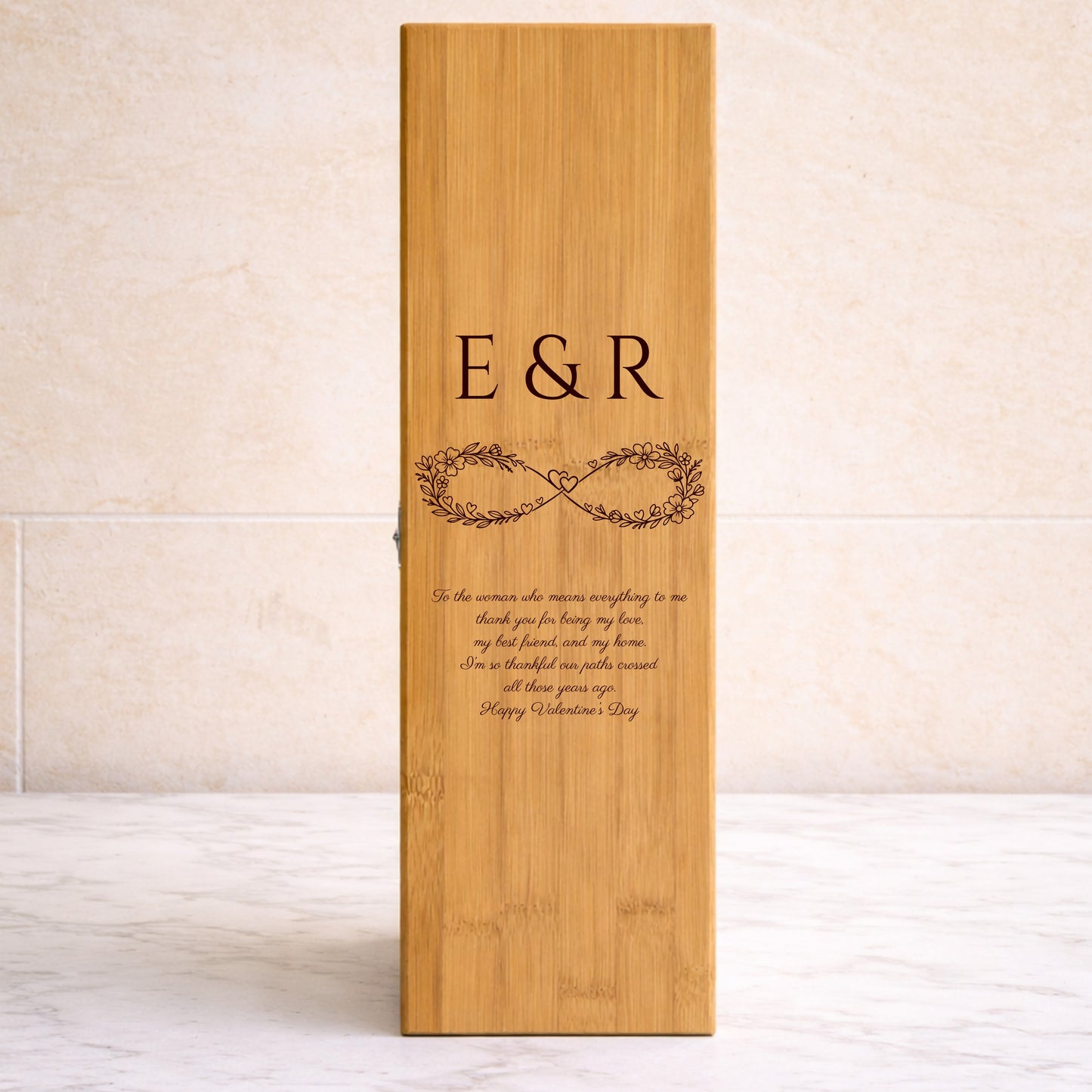 Valentines Bamboo Wine Box and Wine Opener Set