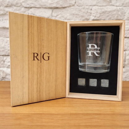 Personalised Best Man whisky gift set with engraved glass and whisky stones