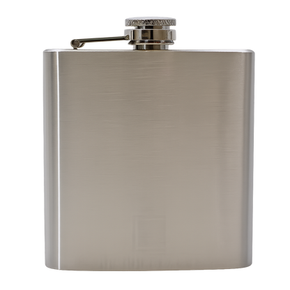 Stainless steel hip flask on a white background
