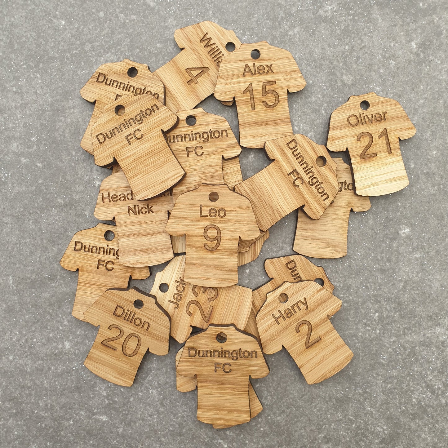 Custom Engraved Football shirt keyrings- party bag personalised keyrings