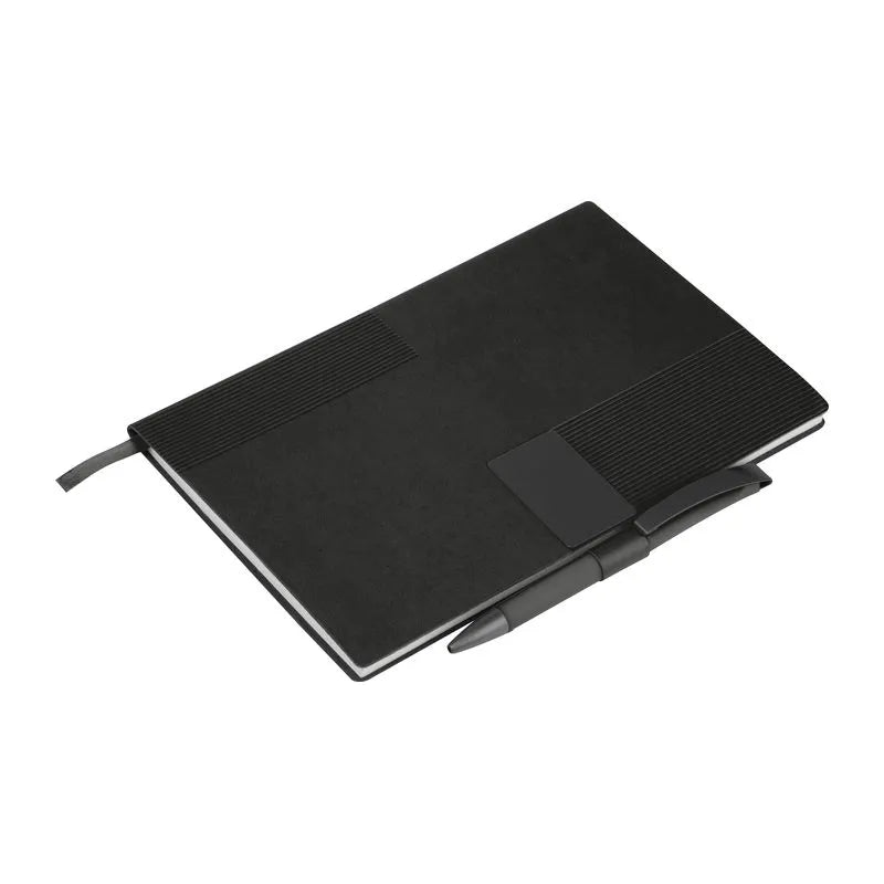 Black Mersin A5 recycled PU notebook with matching ballpoint pen