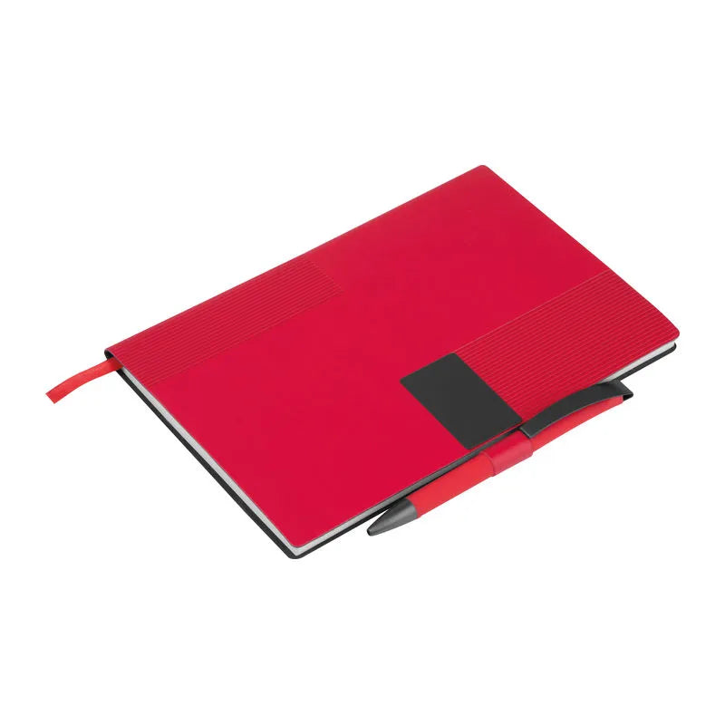 Red Mersin A5 recycled PU notebook with matching ballpoint pen