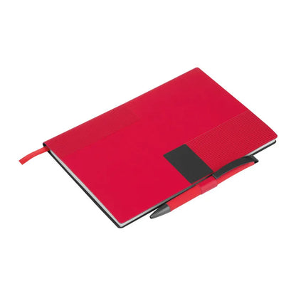Red Mersin A5 recycled PU notebook with matching ballpoint pen