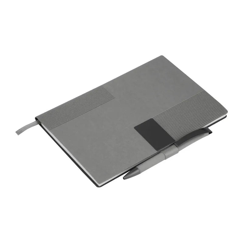 Grey Mersin A5 recycled PU notebook with matching ballpoint pen