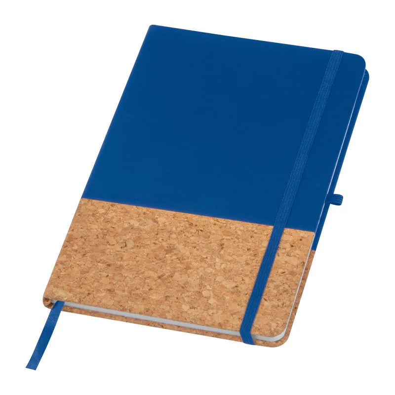 Blue Nantes A5 notebook with cork lower cover and elastic closure